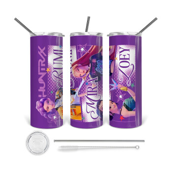Huntrix Rumi Mira Zoey, Tumbler stainless steel 600ml, with metal straw & cleaning brush