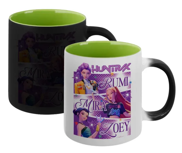 Huntrix Rumi Mira Zoey — Magic mug with green interior, ceramic, 330ml, changes colour with hot drinks