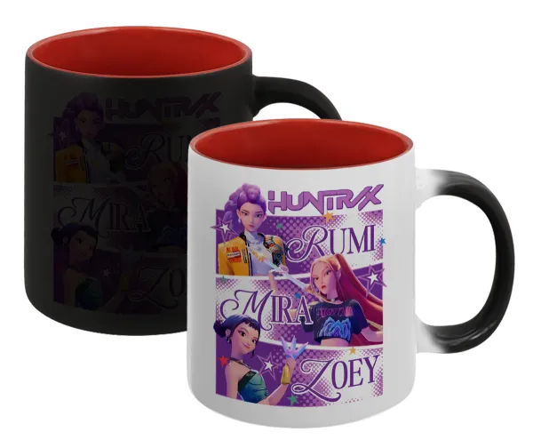 Huntrix Rumi Mira Zoey — Κούπα Μαγική εσωτερικό κόκκινο, κεραμική, 330ml που αλλάζει χρώμα με το ζεστό ρόφημα