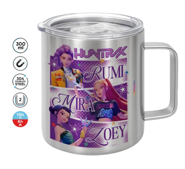 Huntrix Rumi Mira Zoey — Double-walled stainless steel mug 300ml with temperature-retaining lid