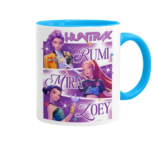 Huntrix Rumi Mira Zoey — Κούπα χρωματιστή γαλάζια, κεραμική, 330ml