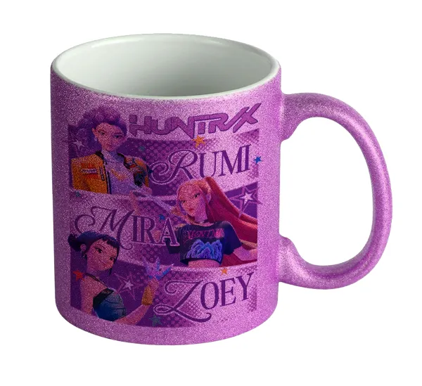 Huntrix Rumi Mira Zoey — Purple glitter mug that sparkles, ceramic, 330ml