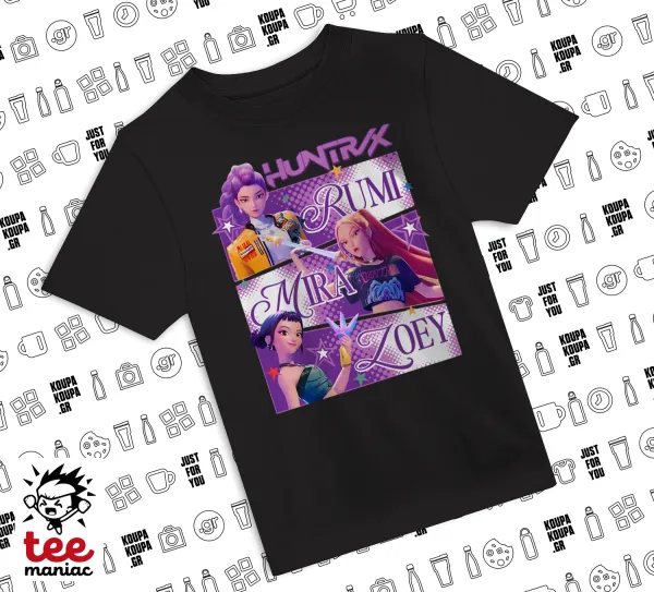 Huntrix Rumi Mira Zoey — ΜΑΥΡΟ Άνετο παιδικό T-Shirt από 100% βαμβάκι, για κάθε μέρα. Vegan & OEKO-TEX πιστοποιημένο.