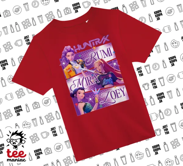 Huntrix Rumi Mira Zoey — RED childrens T-Shirt made of 100% cotton, for every day. Vegan & OEKO-TEX certified.