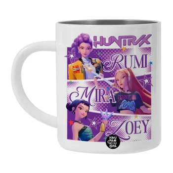 Huntrix Rumi Mira Zoey, Λευκή Ανοξείδωτη Μεταλλική Κούπα 450ml - Διπλού Τοιχώματος 