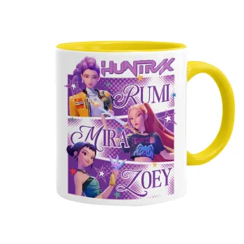 Huntrix Rumi Mira Zoey, Κούπα χρωματιστή κίτρινη, κεραμική, 330ml