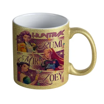 Huntrix Rumi Mira Zoey, Κούπα Χρυσή Glitter που γυαλίζει, κεραμική, 330ml