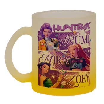 Huntrix Rumi Mira Zoey, Κούπα γυάλινη δίχρωμη με βάση το κίτρινο ματ, 330ml