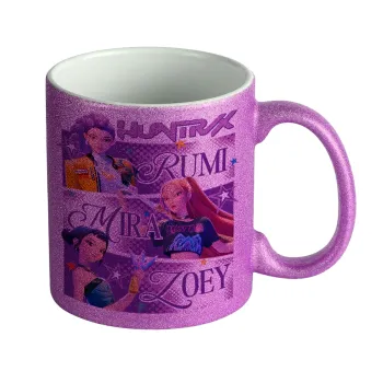 Huntrix Rumi Mira Zoey, Κούπα Μωβ Glitter που γυαλίζει, κεραμική, 330ml