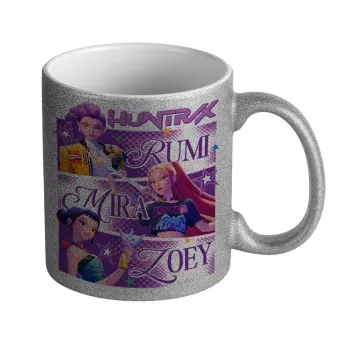 Huntrix Rumi Mira Zoey, Κούπα Ασημένια Glitter που γυαλίζει, κεραμική, 330ml