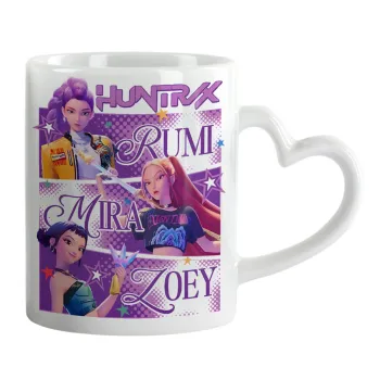 Huntrix Rumi Mira Zoey, Κούπα καρδιά χερούλι λευκή, κεραμική, 330ml