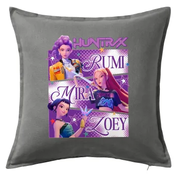 Huntrix Rumi Mira Zoey, Μαξιλάρι καναπέ Γκρι 100% βαμβάκι, περιέχεται το γέμισμα (50x50cm)