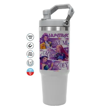 Huntrix Rumi Mira Zoey, ΓΚΡΙ χρώματος Θερμός Ανοξείδωτο 890ml (30oz) με χερούλι
