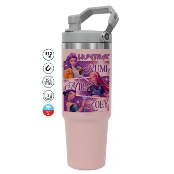 Huntrix Rumi Mira Zoey, ΡΟΖ χρώματος Θερμός Ανοξείδωτο 890ml (30oz) με χερούλι