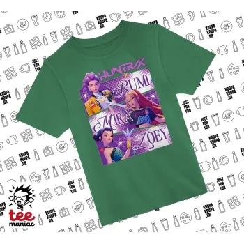 Huntrix Rumi Mira Zoey, Άνετο παιδικό T-Shirt ΠΡΑΣΙΝΟ από 100% βαμβάκι, για κάθε μέρα. Vegan & OEKO-TEX πιστοποιημένο.