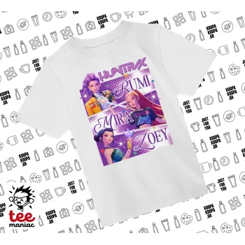 Huntrix Rumi Mira Zoey, Άνετο παιδικό T-Shirt ΛΕΥΚΟ από 100% βαμβάκι, για κάθε μέρα. Vegan & OEKO-TEX πιστοποιημένο.