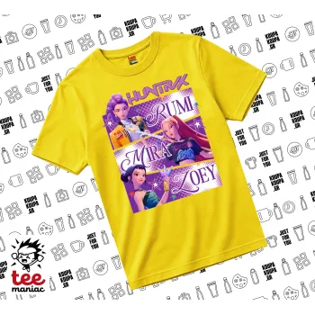 Huntrix Rumi Mira Zoey, yellow childrens T-Shirt made of 100% cotton, for every day. Vegan & OEKO-TEX certified.