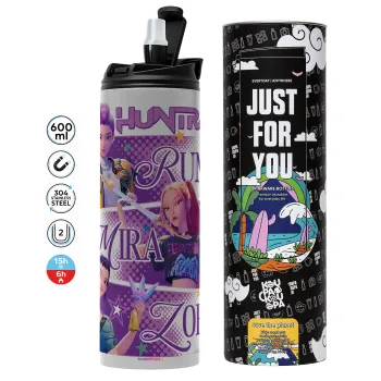 Huntrix Rumi Mira Zoey, Tumbler ποτήρι θερμό ΓΚΡΙ από ανοξείδωτο ατσάλι 600ml
