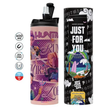 Huntrix Rumi Mira Zoey, Tumbler ποτήρι θερμό ΡΟΖ από ανοξείδωτο ατσάλι 600ml