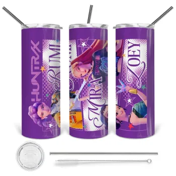 Huntrix Rumi Mira Zoey, Tumbler ποτήρι θερμό από ανοξείδωτο ατσάλι 600ml, με μεταλλικό καλαμάκι & βούρτσα καθαρισμού