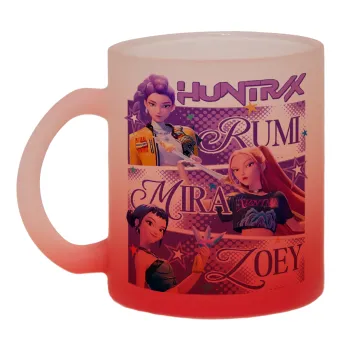 Huntrix Rumi Mira Zoey, Κούπα γυάλινη δίχρωμη με βάση το κόκκινο ματ, 330ml