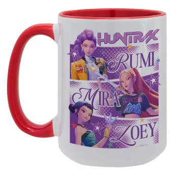 Huntrix Rumi Mira Zoey, Κούπα Mega 15oz, κεραμική Κόκκινη, 450ml