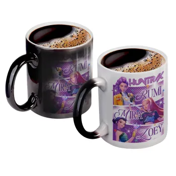 Huntrix Rumi Mira Zoey, Color changing magic Mug, ceramic, 330ml when adding hot liquid inside, the black colour desappears (1 pcs)