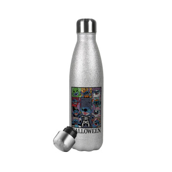 Stitch Halloween, Metallic Glitter Silver Thermos Flask (Stainless steel), double-walled, 500ml