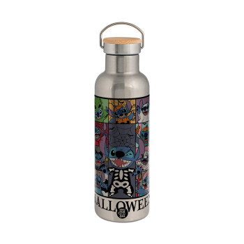 Stitch Halloween, Stainless steel Silver with wooden lid (bamboo), double wall, 750ml