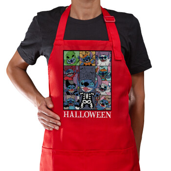 Stitch Halloween, Ποδιά Μακριά Σεφ ολόσωμη με τσέπες Κόκκινη (ΕΝΗΛΙΚΩΝ)