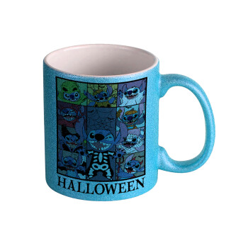 Stitch Halloween, Κούπα Σιέλ Glitter που γυαλίζει, κεραμική, 330ml