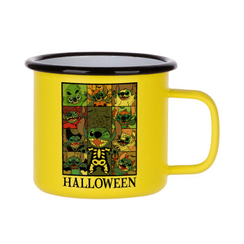Stitch Halloween, Metallic enamel MATT Yellow cup 360ml