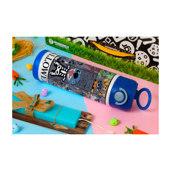 Stitch Halloween, Easter candle, Childrens hot water bottle, stainless steel, with safety straw, BLUE (500ml)