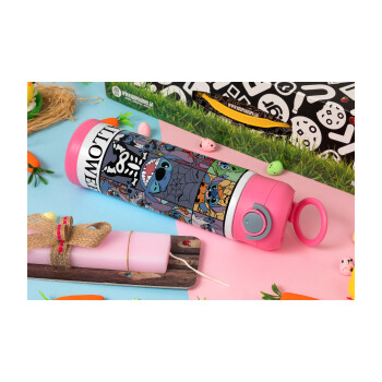 Stitch Halloween, Easter candle, Childrens hot water bottle, stainless steel, with safety straw, PINK (500ml)