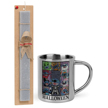 Stitch Halloween, Easter Set, metallic thermal cup (300ml) & Easter aromatic flat candle (30cm) (GRAY)