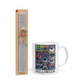 Stitch Halloween, Easter Set, Ceramic Cup (330ml) & Easter aromatic flat candle (30cm) (GRAY)