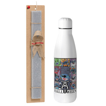 Stitch Halloween, Easter Set, metallic stainless thermos bottle (500ml) & scented flat Easter candle (30cm) (GRAY)