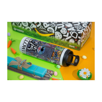 Stitch Halloween, Easter candle,Travel Tumbler 2 Lids, with metal straw & cleaning brush & aromatic flat candle (30cm) (BLUE)