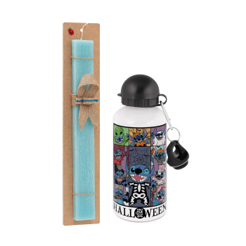 Stitch Halloween, Easter Set, metallic aluminum water bottle (500ml) & scented flat candle (30cm) (TURQUOISE)