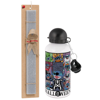 Stitch Halloween, Easter Set, metallic aluminum water bottle (500ml) & aromatic flat Easter candle (30cm) (GRAY)