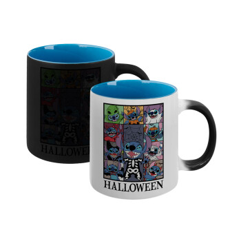 Stitch Halloween, Κούπα Μαγική εσωτερικό μπλε, κεραμική 330ml που αλλάζει χρώμα με το ζεστό ρόφημα