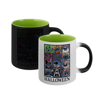 Stitch Halloween, Κούπα Μαγική εσωτερικό πράσινο, κεραμική 330ml που αλλάζει χρώμα με το ζεστό ρόφημα