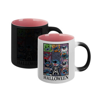 Stitch Halloween, Κούπα Μαγική εσωτερικό ΡΟΖ, κεραμική 330ml που αλλάζει χρώμα με το ζεστό ρόφημα