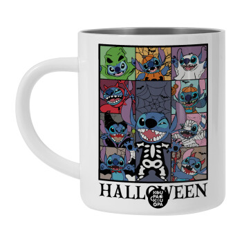 Stitch Halloween, Λευκή Ανοξείδωτη Μεταλλική Κούπα 450ml - Διπλού Τοιχώματος 