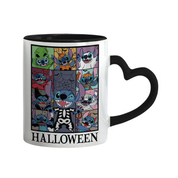 Stitch Halloween, Mug heart black handle, ceramic, 330ml