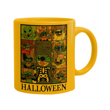 Stitch Halloween, Ceramic coffee mug yellow, 330ml