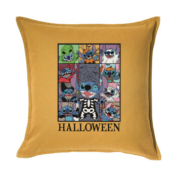 Stitch Halloween, Μαξιλάρι καναπέ Κίτρινο 100% βαμβάκι, περιέχεται το γέμισμα (50x50cm)