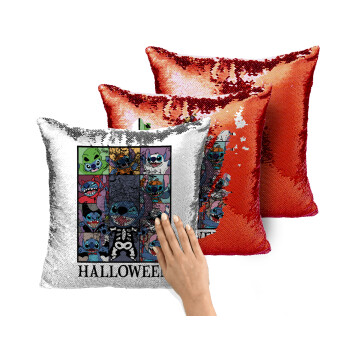 Stitch Halloween, Μαξιλάρι καναπέ Μαγικό Κόκκινο με πούλιες 40x40cm περιέχεται το γέμισμα