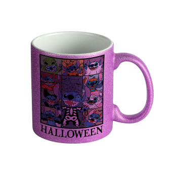 Stitch Halloween, Κούπα Μωβ Glitter που γυαλίζει, κεραμική, 330ml