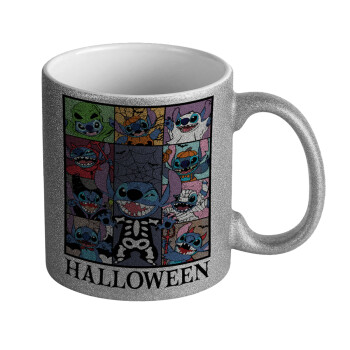 Stitch Halloween, Κούπα Ασημένια Glitter που γυαλίζει, κεραμική, 330ml